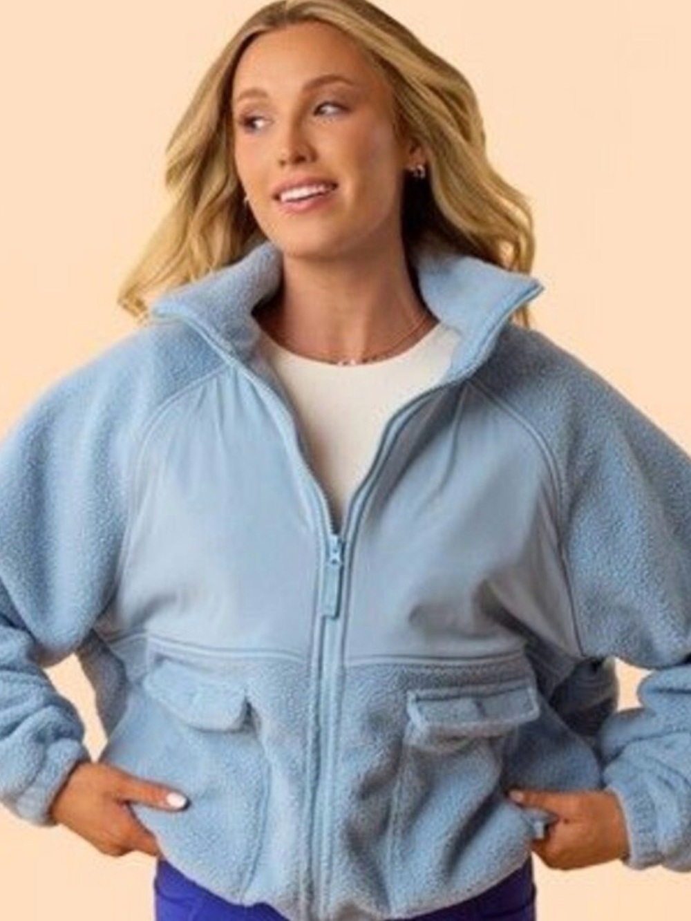 Blogilates Women's Bonfire Fleece Jacket  Light Blue Size 3X NWT